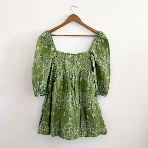 Zara Openwork Eyelet Embroidered Dress in Green Size M - Picture 4 of 15